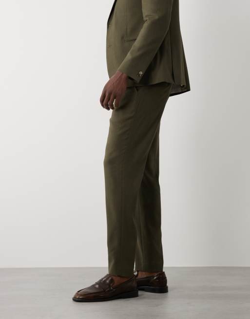 River Island linen blend suit trousers in khaki, 3 of 5