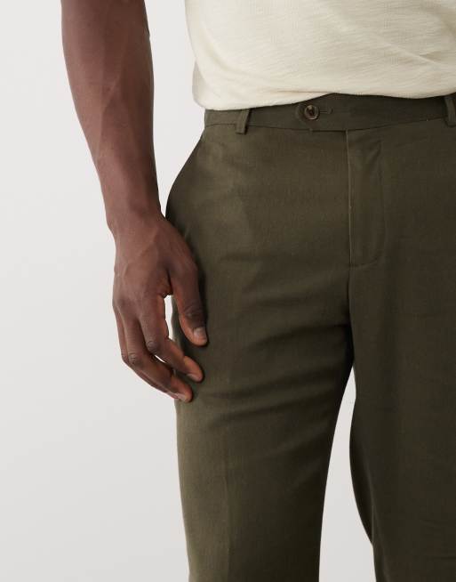 River Island linen blend suit trousers in khaki, 4 of 5