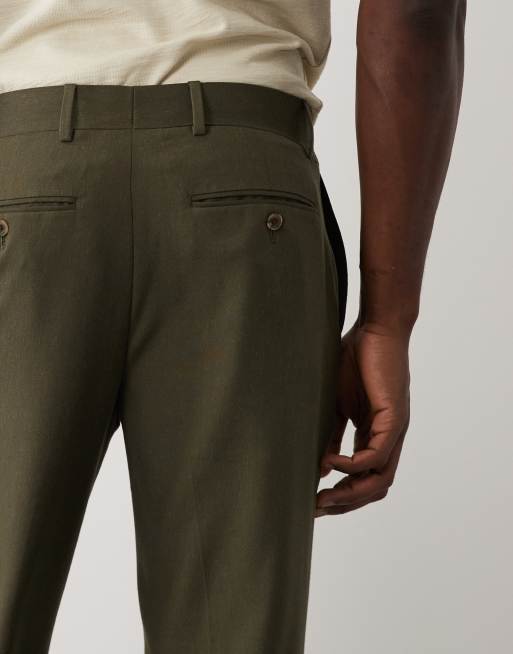 River Island linen blend suit trousers in khaki, 5 of 5