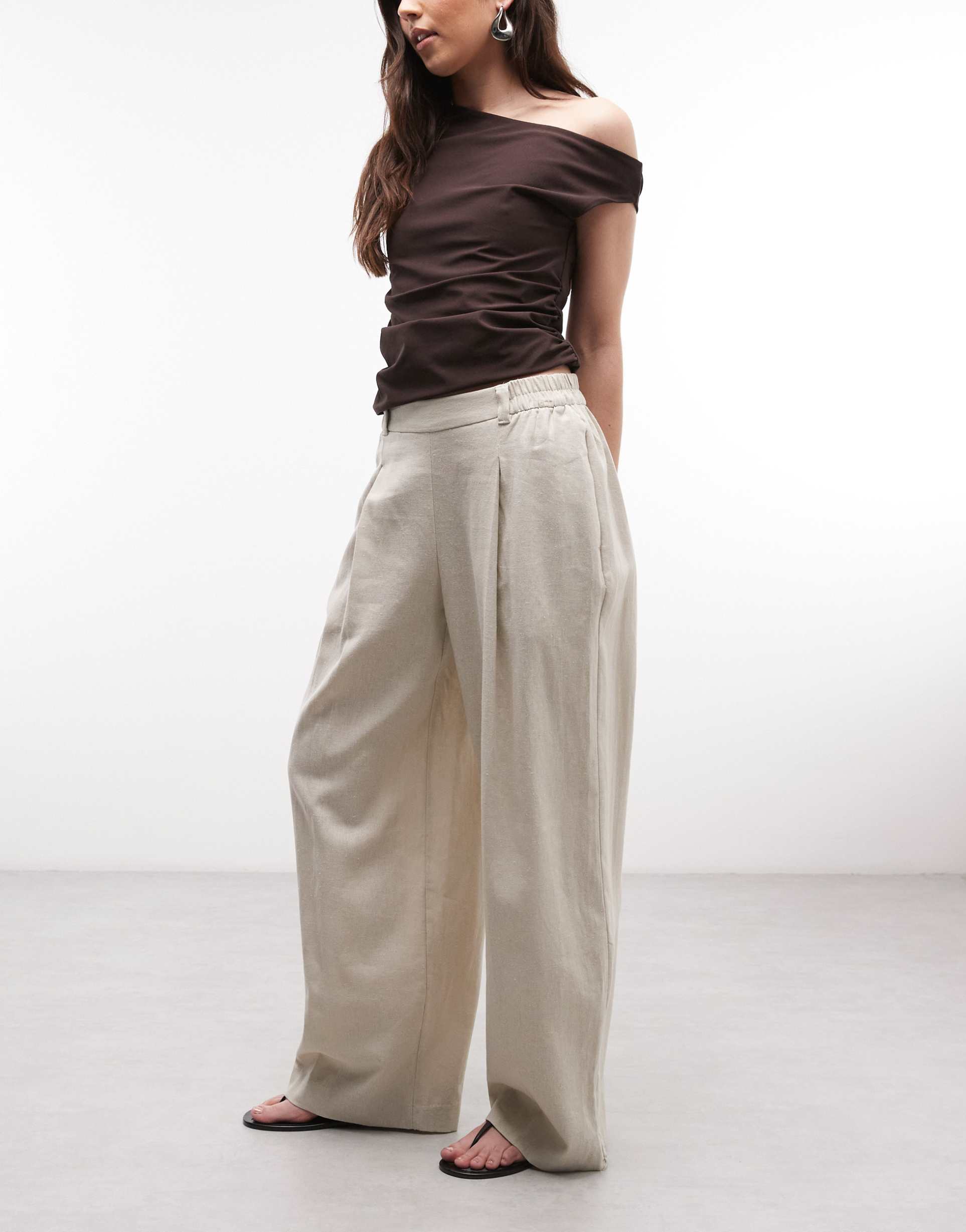 river island linen blend tailored sweatpants in beige