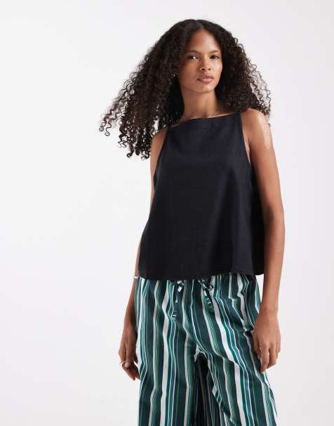 River Island linen blend tank co-ord in black