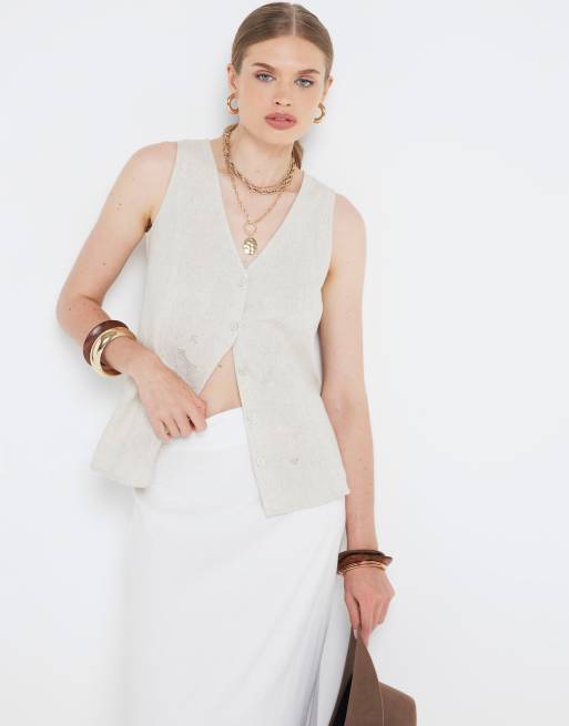 River Island Linen blend vest in beige