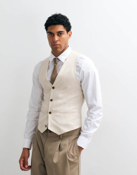 River Island linen blend waistcoat in light stone - view 1