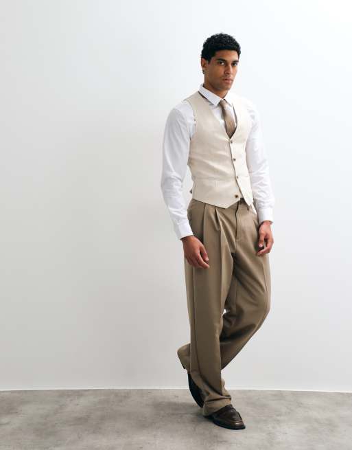 River Island linen blend waistcoat in light stone, 3 of 5