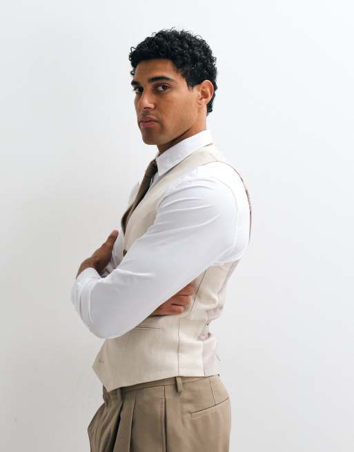 River Island linen blend waistcoat in light stone, 5 of 5