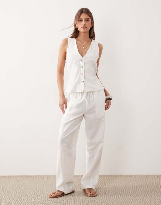 River Island linen blend waistcoat in white, 2 of 4
