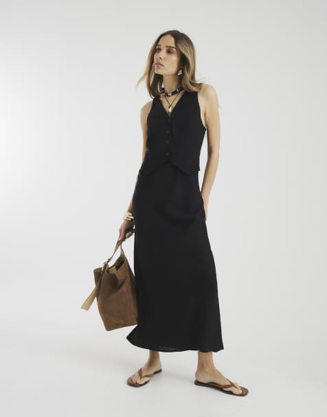 River Island Linen blend waistcoat midi dress in black - view 1