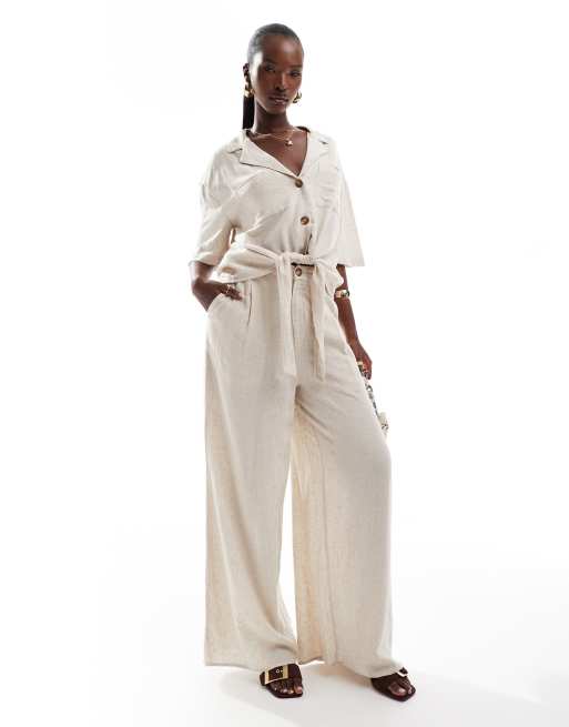 River Island Linen blend wide leg pants in beige
