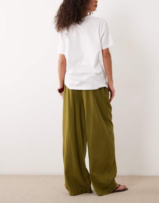 River Island linen blend wide leg pants in khaki, 5 of 5