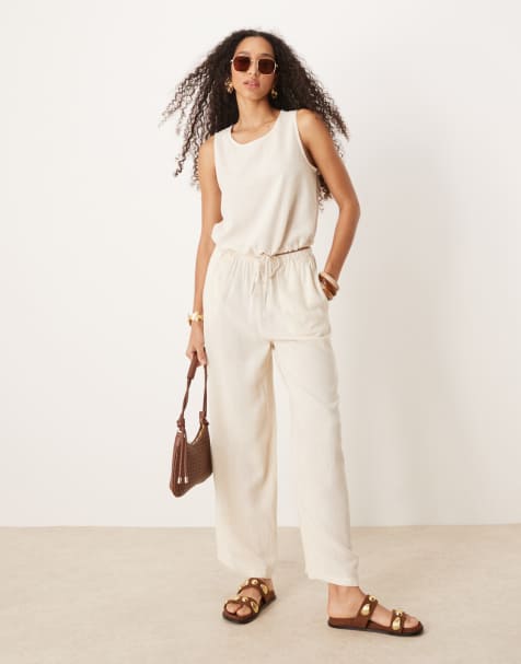 River Island linen bubble tank top set in cream - view 1