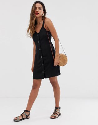 river island black linen dress