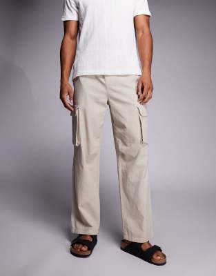 River Island Linen Cargo Pants In Neutral