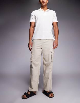 River Island Linen Cargo Pants In Neutral