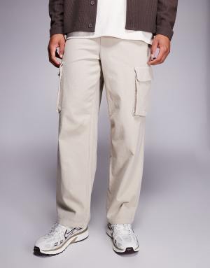 River Island linen cargo trousers in stone
