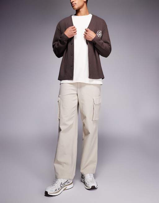 River Island linen cargo trousers in stone, 2 of 5