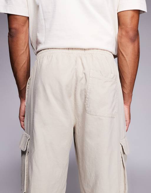 River Island linen cargo trousers in stone, 4 of 5