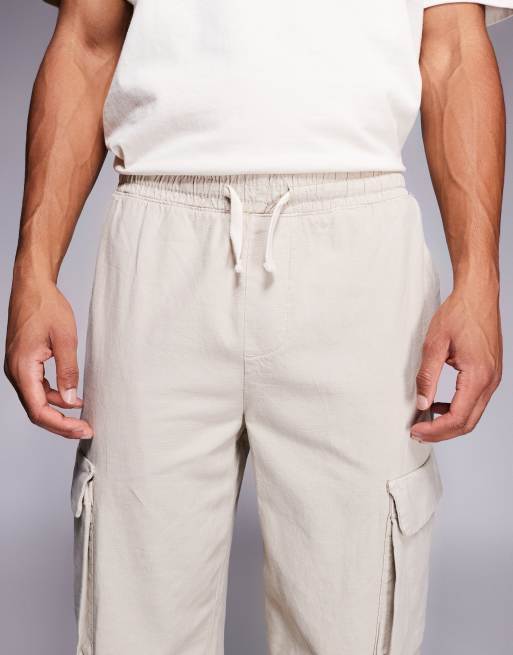 River Island linen cargo trousers in stone, 5 of 5