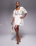 [River Island] River Island linen embroidered mini dress in white 8 WHITE