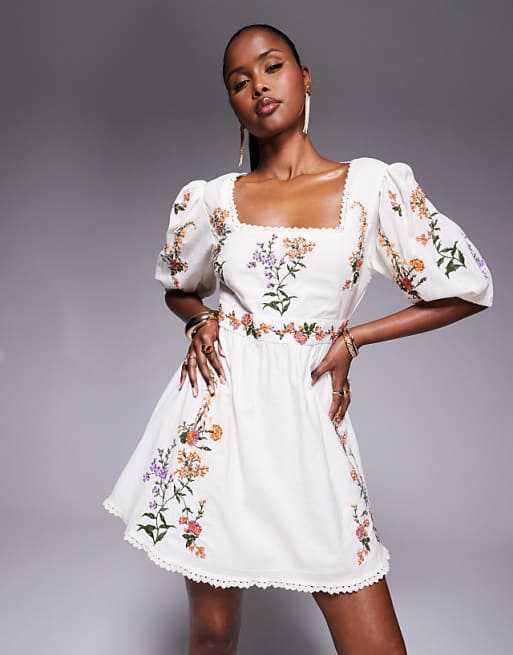 linen embroidered dress LILY EMBROIDERY MAXI Its intricate embroidery River Island linen embroidered mini