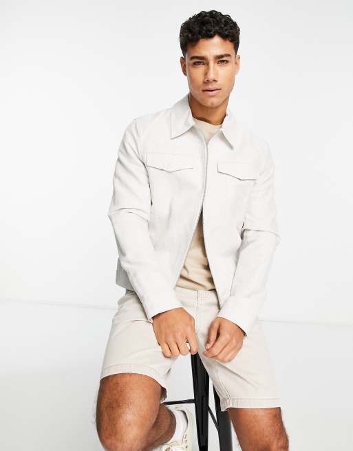 River Island linen harrington jacket in stone | ASOS