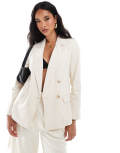 River Island linen look blazer in cream-White