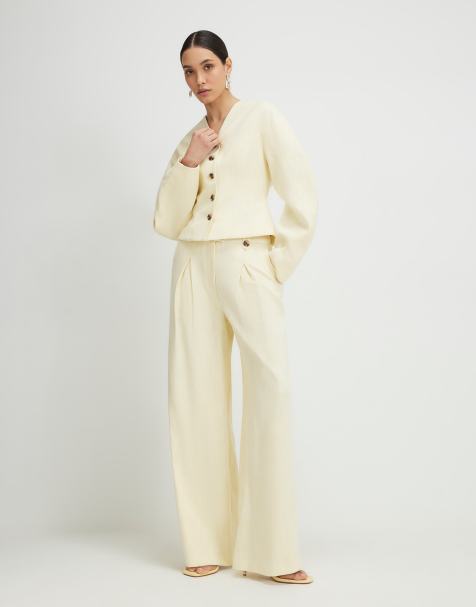 River Island Linen look cocoon sleeve seamed jacket in yellow - view 1