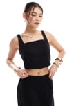 [River Island] River Island linen look crop top in black (part of a set) 18 BLACK