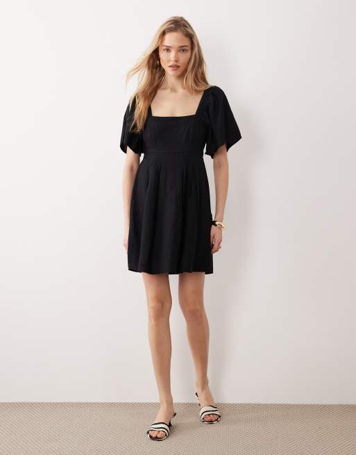 River Island linen-look mini dress in black , 2 of 4