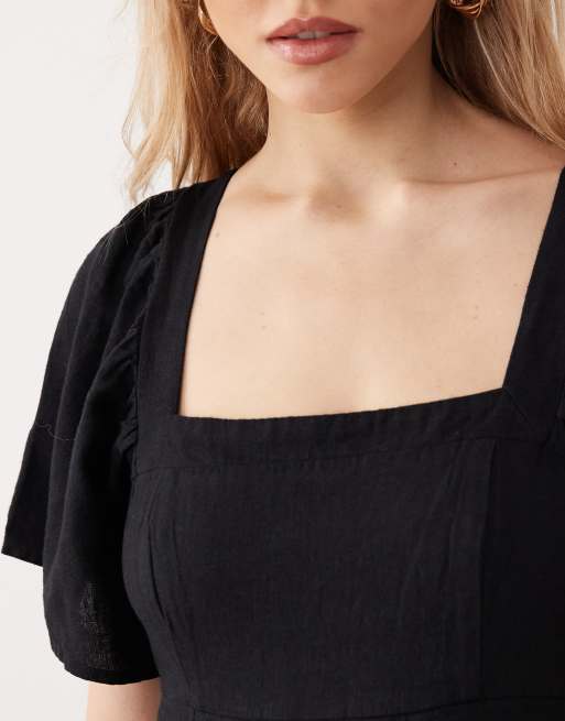River Island linen-look mini dress in black , 3 of 4