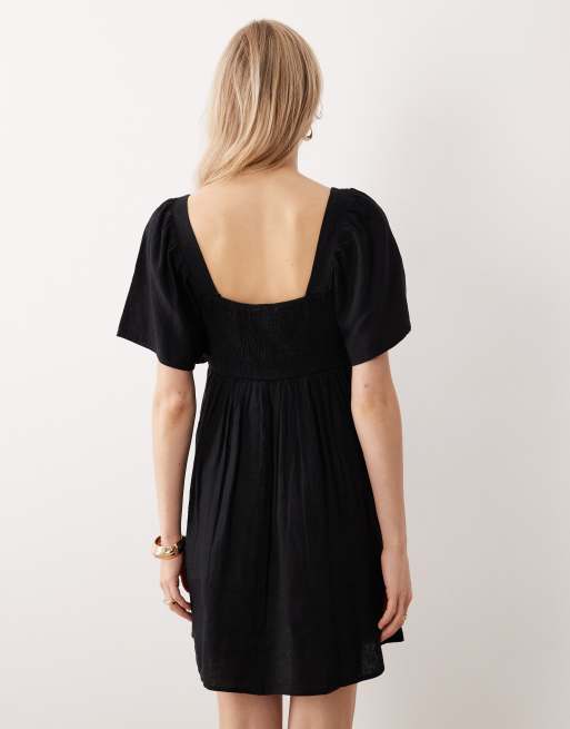 River Island linen-look mini dress in black , 4 of 4