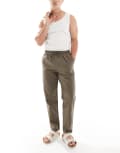 [River Island] River Island linen look pull on pants in brown M BROWN