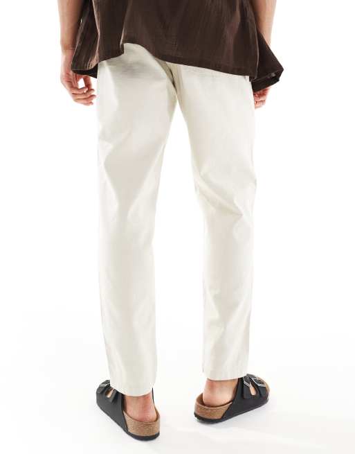 River Island linen look pull on trousers in ecru, 3 of 4