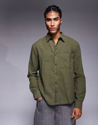 River Island linen-look shirt in khaki - view 1