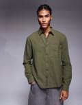 [River Island] River Island linen-look shirt in khaki-Green XL KHAKI