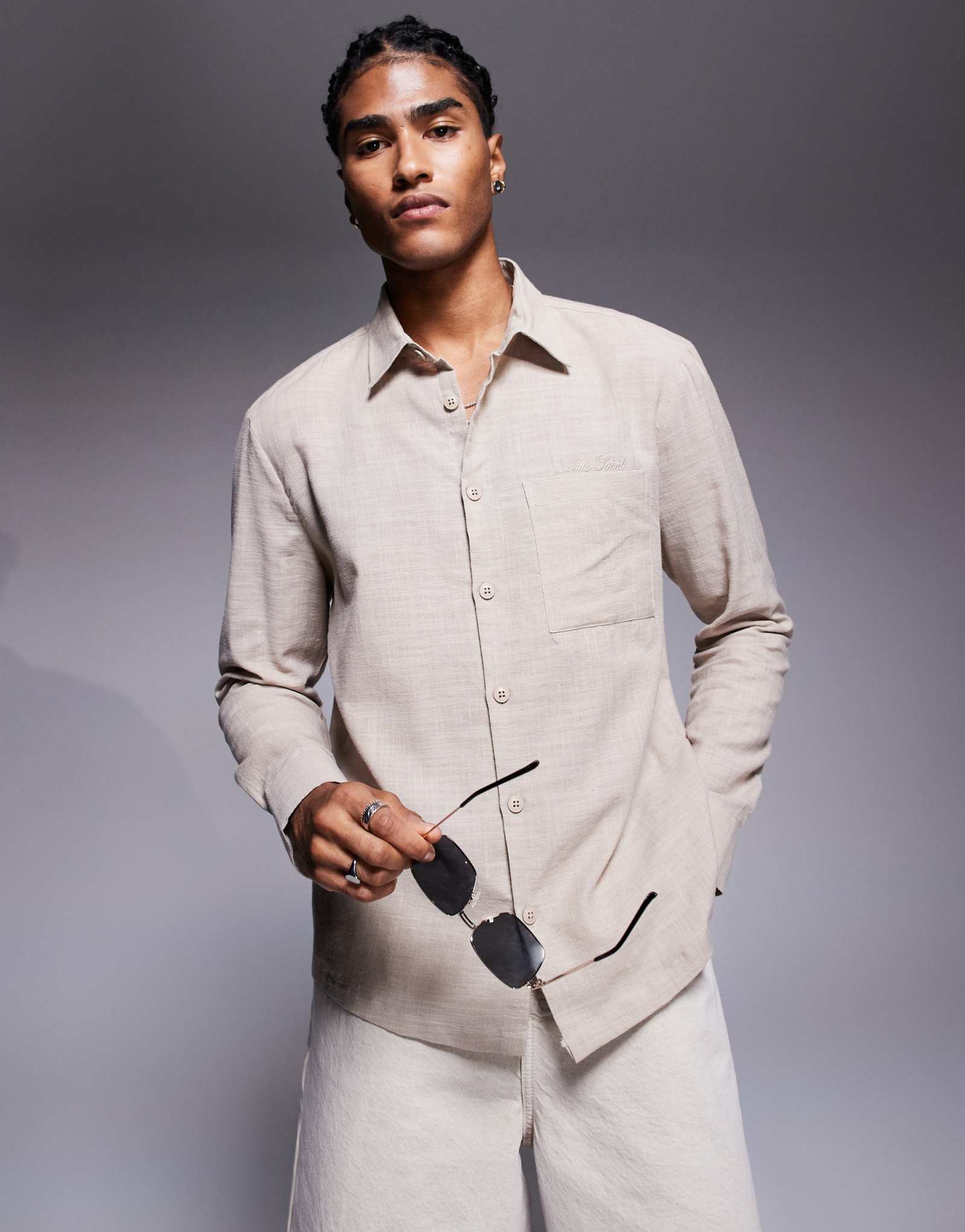 Рубашка из льна River Island, выполненная из камня