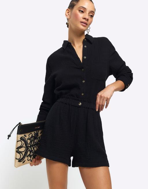 River Island linen look shorts in black (part of a set)