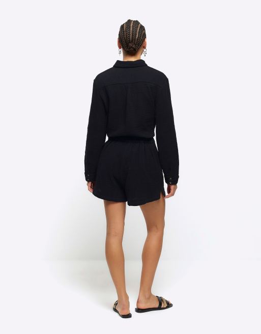 River Island linen look shorts in black (part of a set), 2 of 4