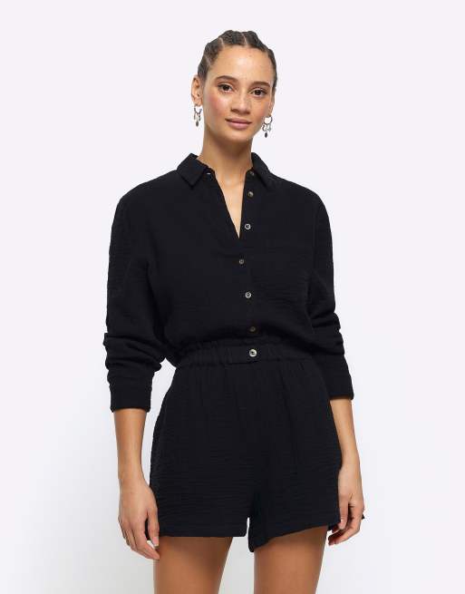 River Island linen look shorts in black (part of a set), 4 of 4