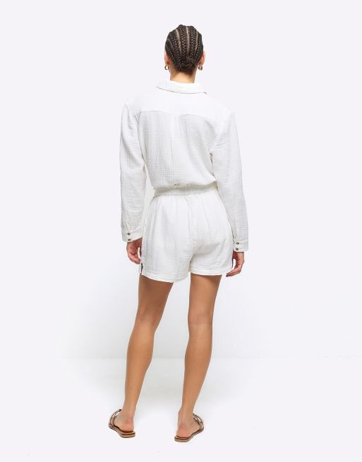 River Island linen look shorts in white (part of a set), 3 of 4