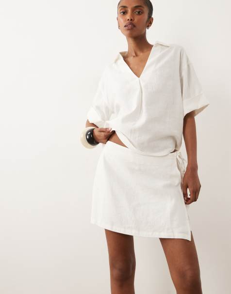 River Island linen look skort in white - view 1