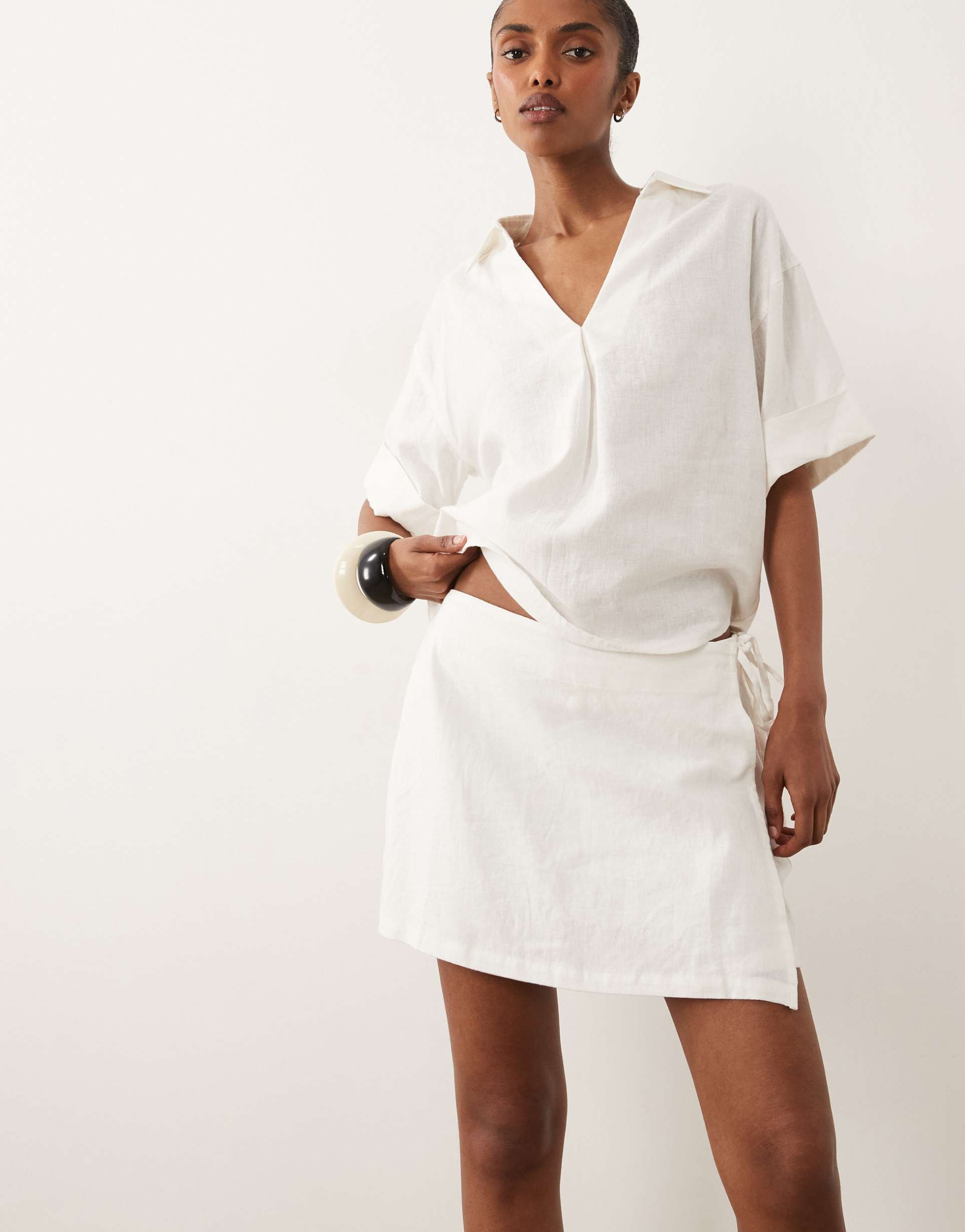 river island linen look skort in white