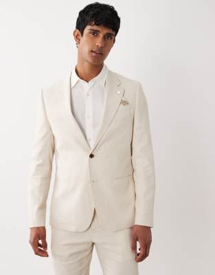 River Island Linen Look Suit Jacket In Neutral