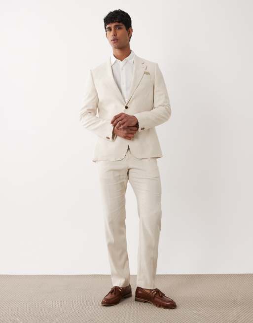 River Island linen look suit jacket in light stone, 2 of 5