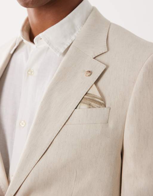 River Island linen look suit jacket in light stone, 3 of 5
