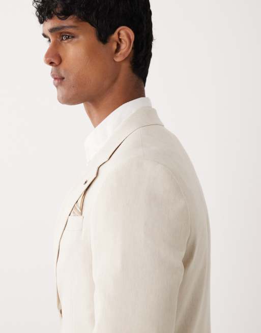 River Island linen look suit jacket in light stone, 4 of 5