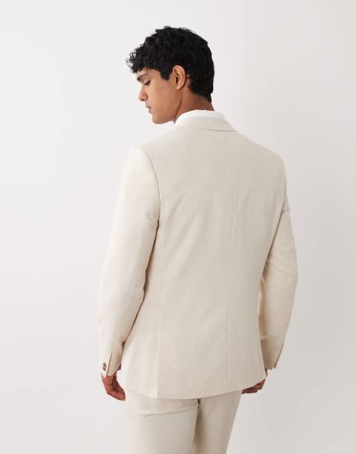 River Island linen look suit jacket in light stone, 5 of 5