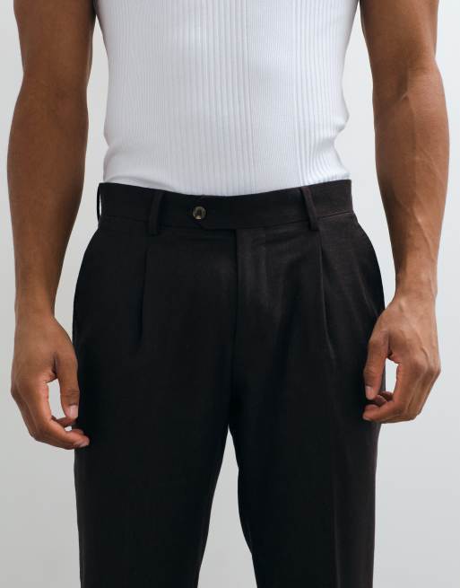 River Island linen-look suit pants in brown, 2 of 5