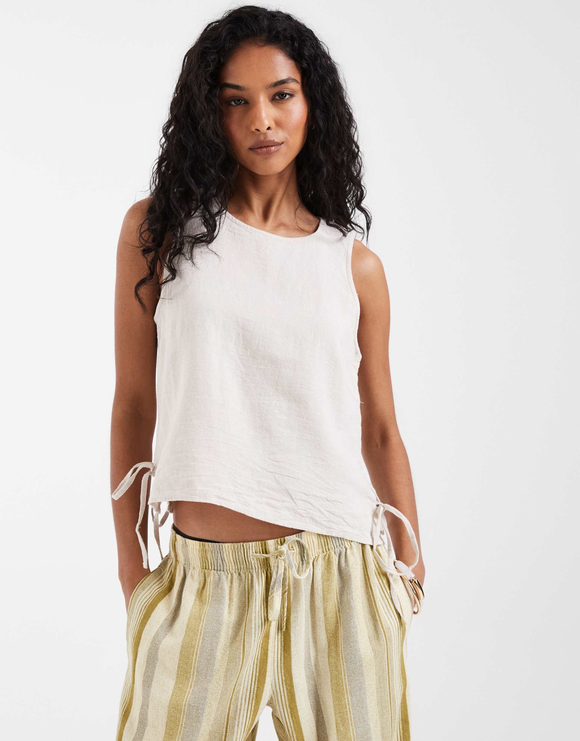 river island linen look tank top in stone - part of a set