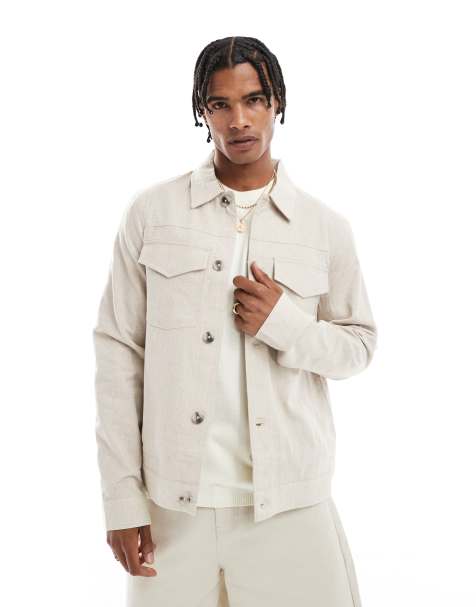 River Island linen look western jacket in stone - view 1