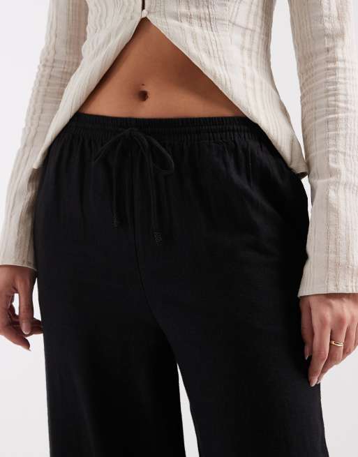 River Island linen look wide leg pants in black (part of a set) , 4 of 5